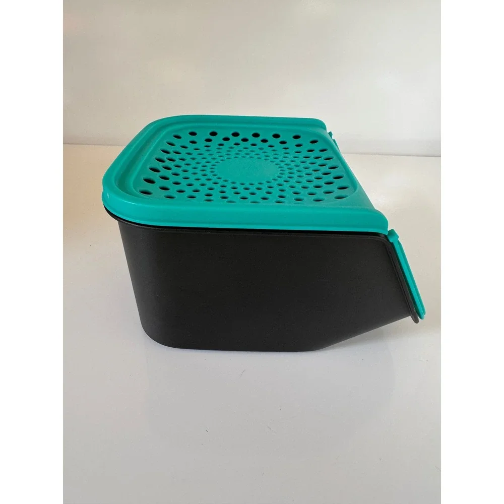 Tupperware Garlic-N-All Keeper Teal Black Small Ventilated Pantry Storage 2.3L